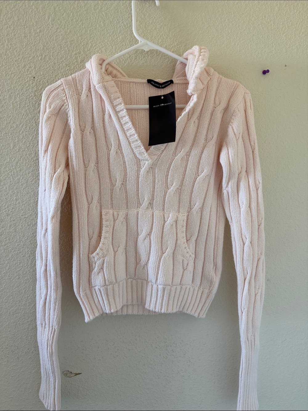 Brandy melville pink cable knit hooded sweater